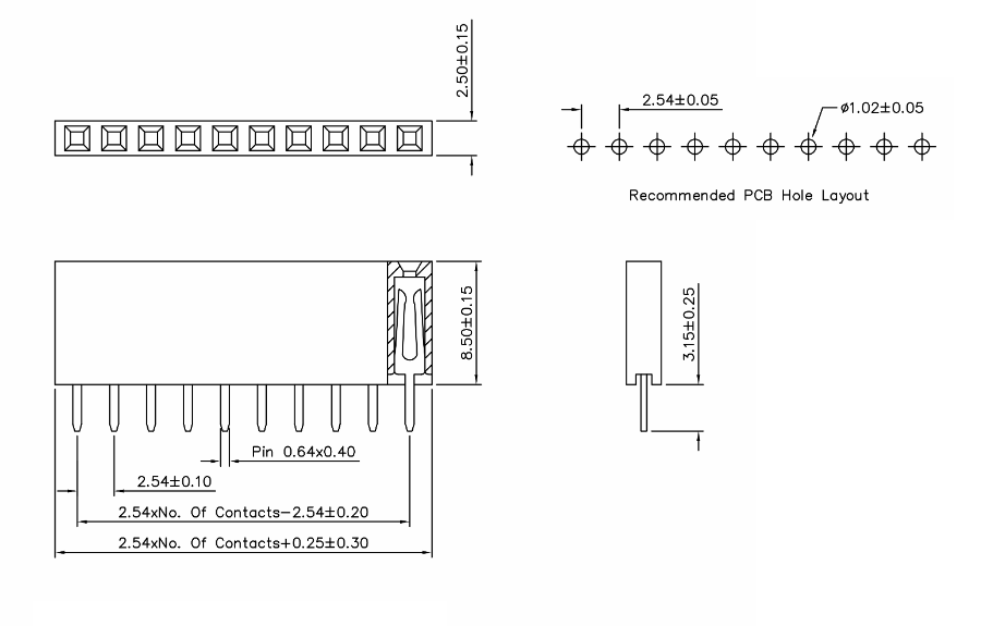 0.1'' 40-pin Strip Famale Header Size